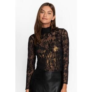 Johnny Was Dina Mesh Tee‎ in Black Long Sleeve Women’s Size XS